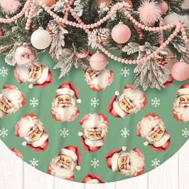 Green Vintag Santa Claus Face Watercolor Polyester Weihnachtsbaumdecke