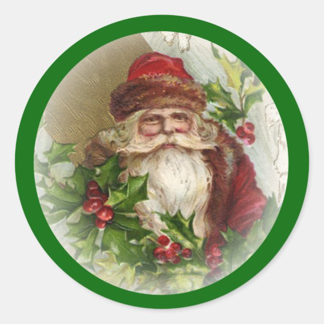 Green Vintag Santa Claus Weihnachtskleber Runder Aufkleber (Vorderseite)