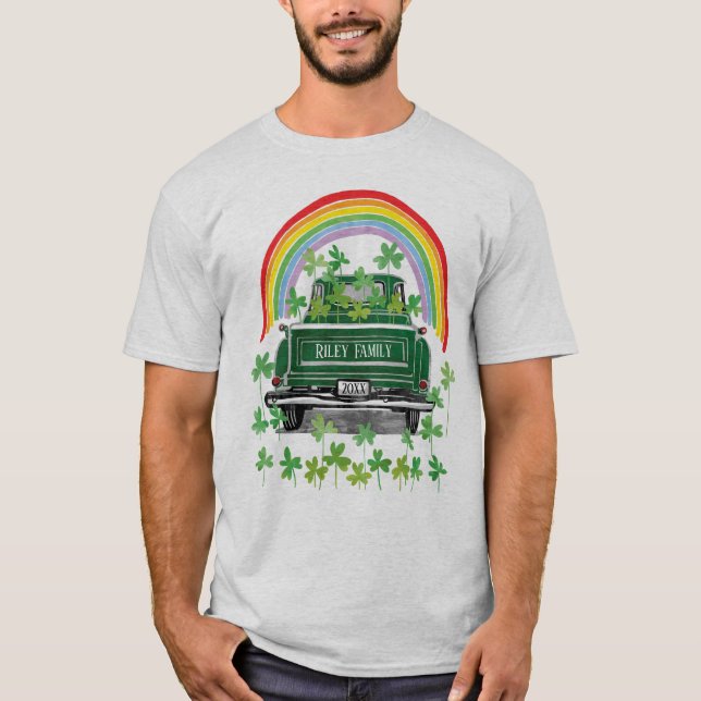 Green Vintag Truck Kleeblatt Regenbogenname T-Shirt (Vorderseite)
