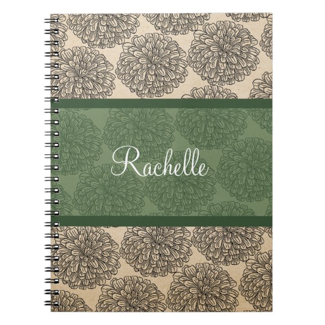 Green Vintag Zinnia-Notebook Notizblock (Vorderseite)