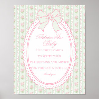 Green Vintage Fancy Floral Advice for Baby Shower Poster