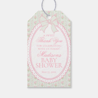 Green Vintage Fancy Floral Baby Shower Favors Geschenkanhänger