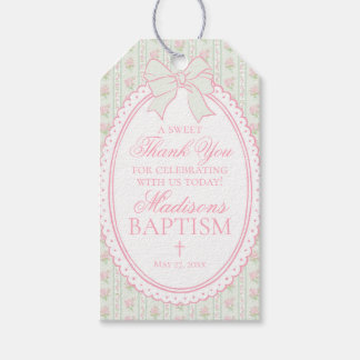 Green Vintage Fancy Floral Baptism Favors Geschenkanhänger