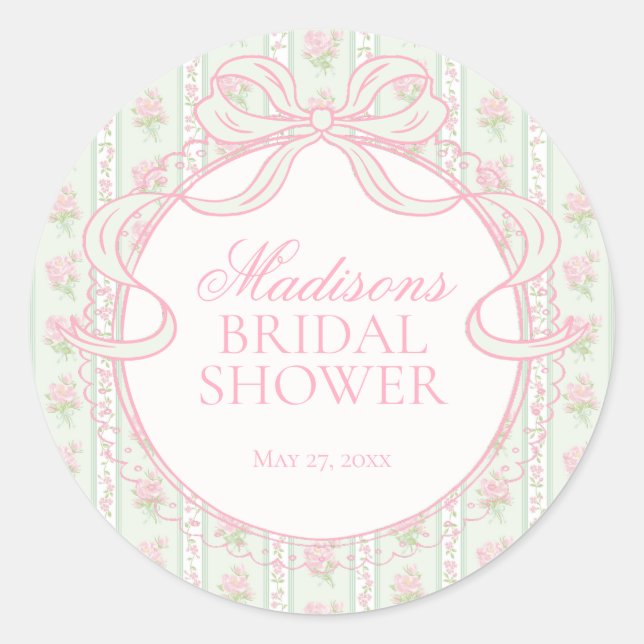 Green Vintage Fancy Floral Bridal Shower Seal Runder Aufkleber (Vorderseite)