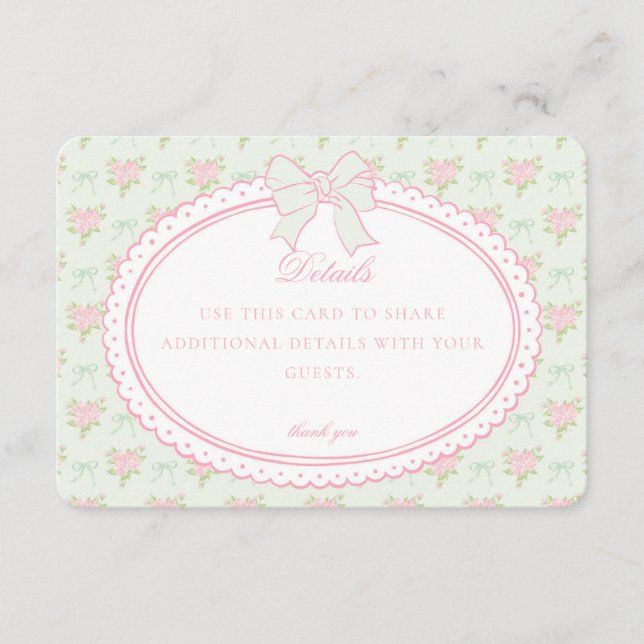 Green Vintage Fancy Floral Details Card Invite Begleitkarte (Vorderseite)