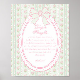 Green Vintage Fancy Floral Diaper Thoughts Baby Poster