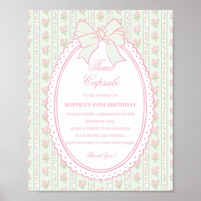 Green Vintage Fancy Floral Time Capsule Game Poster (Vorne)