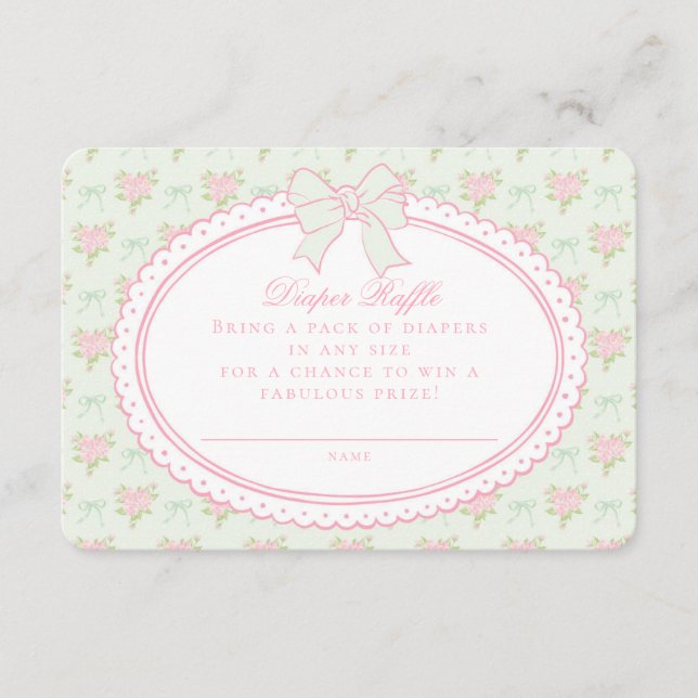 Green Vintage Floral Diaper Raffle Invite Insert (Vorderseite)