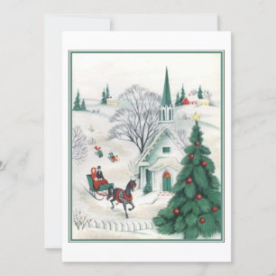 Green Vintage Weihnachts-Pferd Schlitten Feiertagskarte