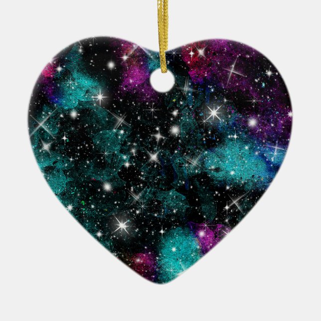Green Violet Galaxy Star Milky Way Keramik Ornament (Vorne)