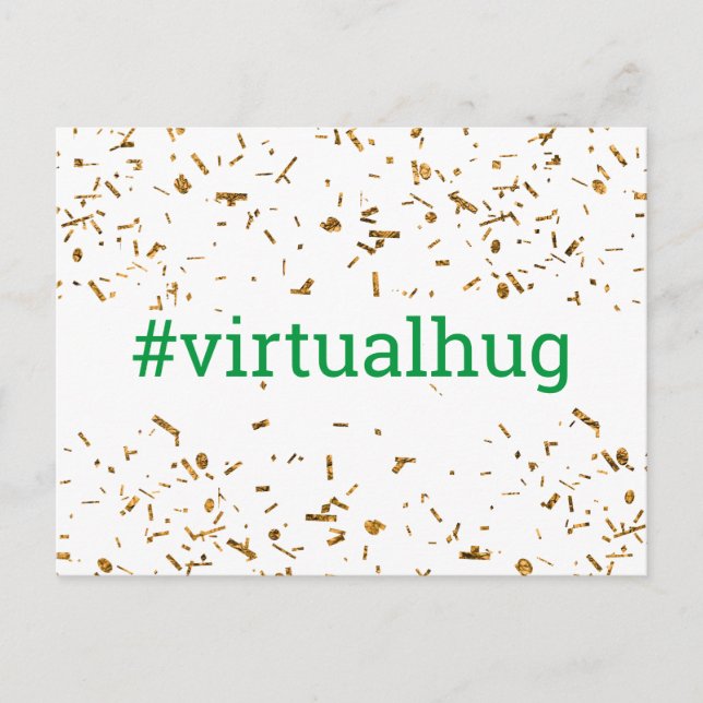Green Virtual Hug Hashtag Gold Imitate Confetti Postkarte (Vorderseite)