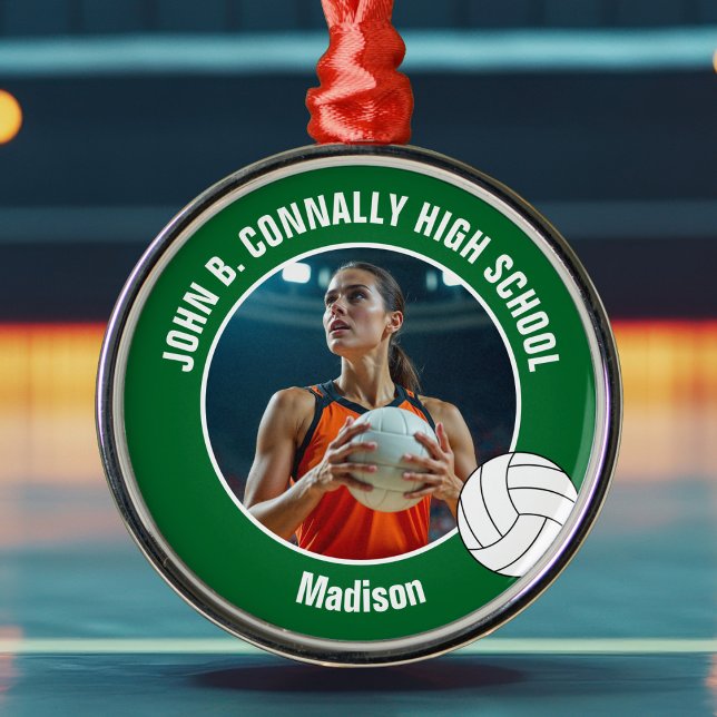 Green Volleyball Player Photo Christmas Gift Ornament Aus Metall (Von Creator hochgeladen)