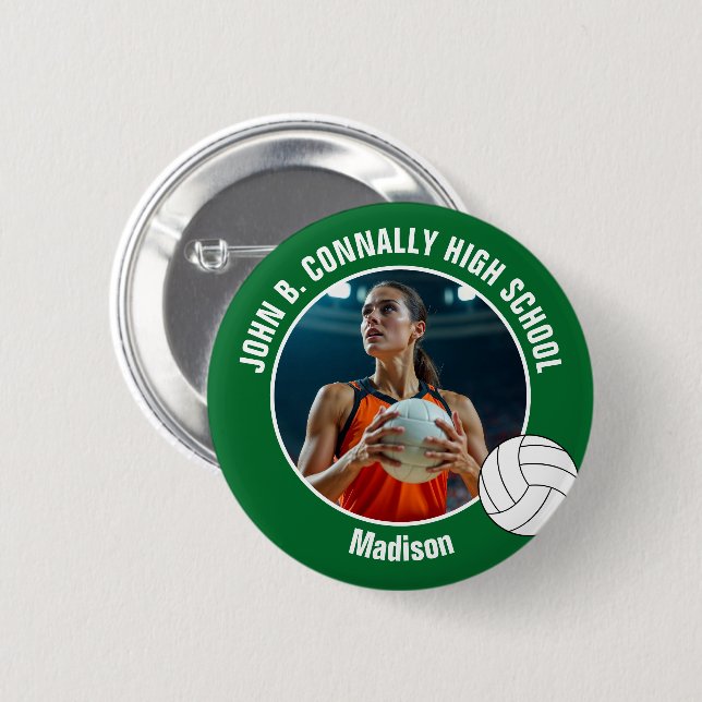 Green Volleyball Player Photo High School Spirit Button (Vorne & Hinten)