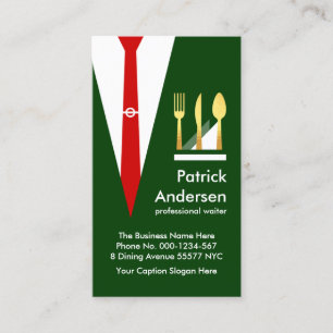 Green Waiter Anzug Gold Cutlery Visitenkarte