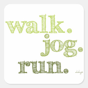 GREEN WALK JOG RUN (Schriftart SCHATTEN) Quadratischer Aufkleber