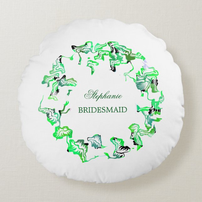 Green Wappen Individuelle Name Weddings Bridesmaid Rundes Kissen (Vorderseite)