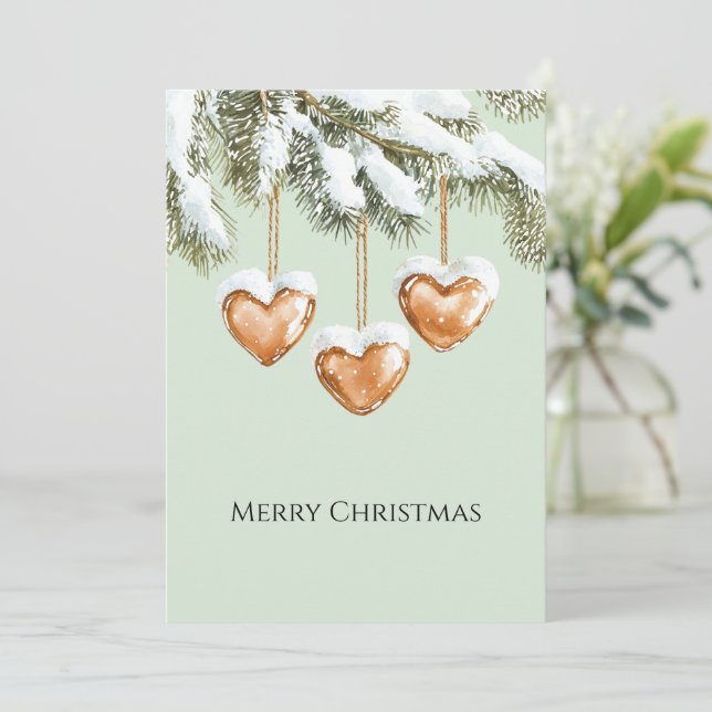Green Warm Creamy Caramel Hearts Christmas Tree  Karte (Stehend Vorderseite)