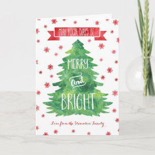 Green Wasserfarbe Custom Merry & Bright Weihnachte Feiertagskarte