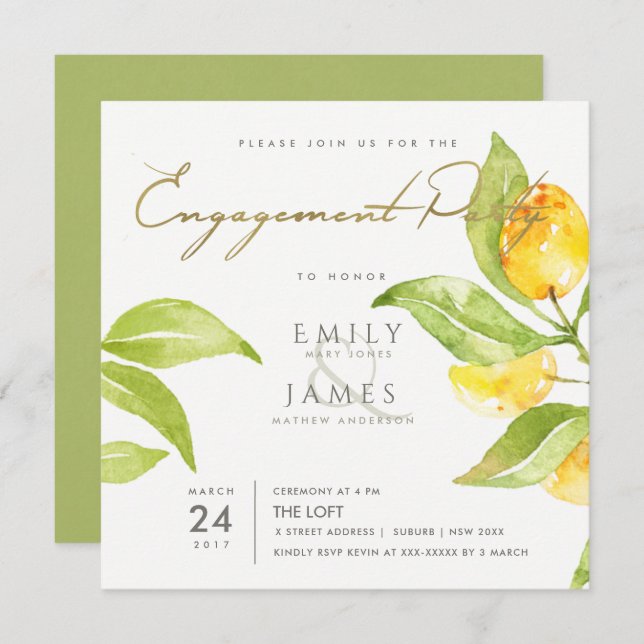 GREEN-WASSERFARBFOLIAGE OLIVENVERLOBUNG EINLADUNG (Vorne/Hinten)