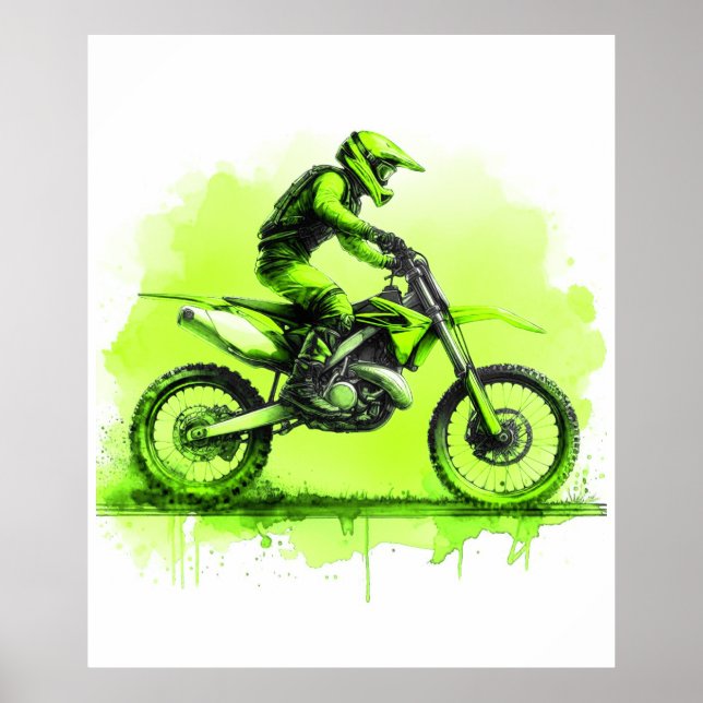 Green Water Color Dirt Bike Poster (Vorne)