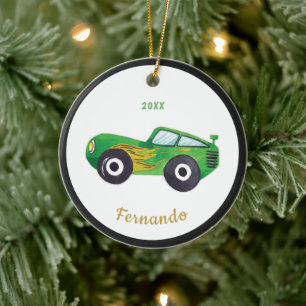 Green Water Racing Car Name Dated Childish Keramik Ornament