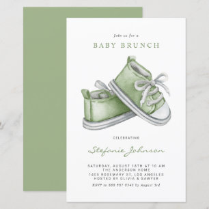 Green Watercolor Baby Shoes Baby Brunch Einladung