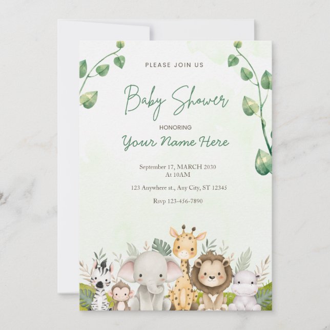Green Watercolor Baby Shower Einladungen Junge (Vorderseite)