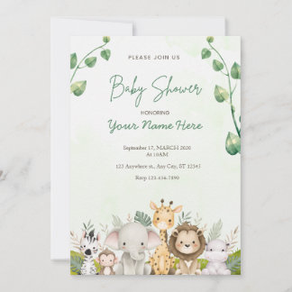 Green Watercolor Baby Shower Einladungen Junge