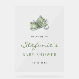 Green Watercolor Babyschuhe Kinderdusche Acrylschild