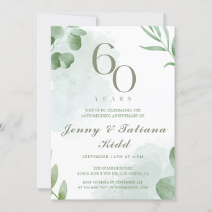 Green Watercolor Blätter 60. Hochzeitstag Einladung