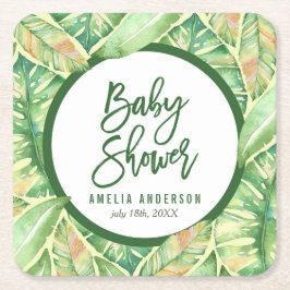 Green Watercolor Blätter Tropical Baby Shower Rechteckiger Pappuntersetzer