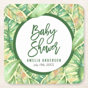 Green Watercolor Blätter Tropical Baby Shower Rechteckiger Pappuntersetzer