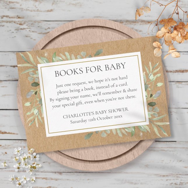 Green Watercolor Book Request Baby Shower Begleitkarte (Von Creator hochgeladen)
