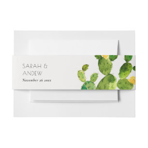 GREEN WATERCOLOR DESERT CACTUS BLUME MONOGRAMM EINLADUNGSBANDEROLE