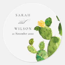 GREEN WATERCOLOR DESERT CACTUS BLUME MONOGRAMM RUNDER AUFKLEBER