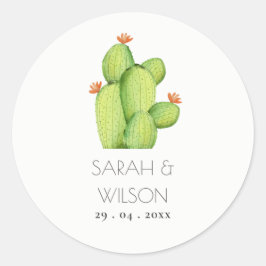 GREEN WATERCOLOR DESERT CACTUS BLUME MONOGRAMM RUNDER AUFKLEBER