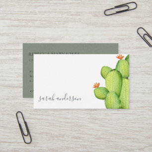 GREEN WATERCOLOR DESERT CACTUS BLUME MONOGRAMM VISITENKARTE