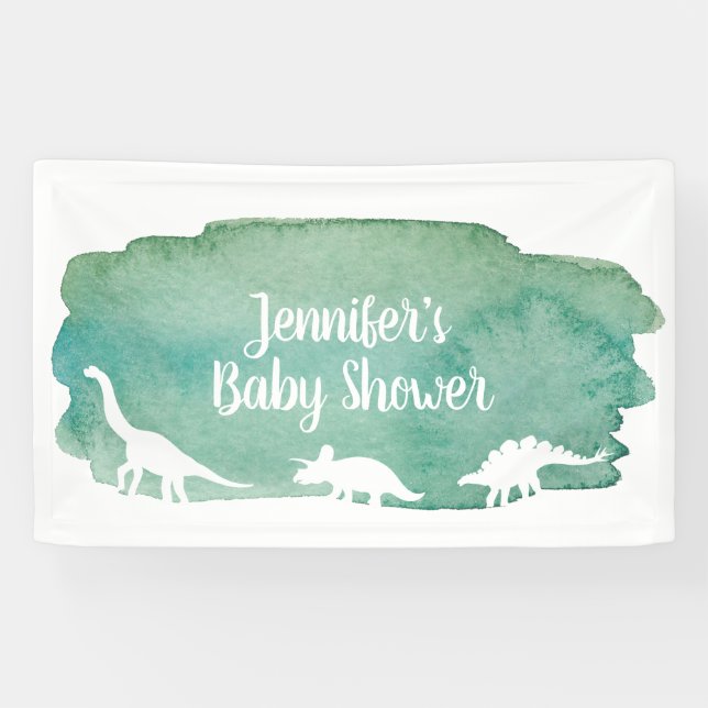 Green Watercolor Dinosaur Baby Duschbanner Banner (Horizontal)