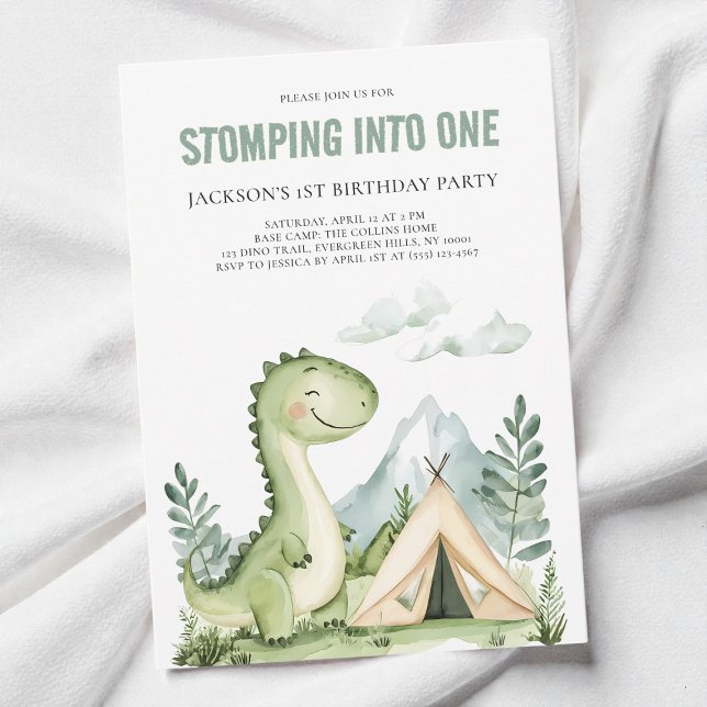 Green Watercolor Dinosaur Boys 1st Birthday Party Einladung (Green Watercolor Dinosaur Boys 1st Birthday Party Invitation)