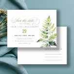 GREEN WATERCOLOR FERN FOLIAGE Save the Date Ankündigungspostkarte<br><div class="desc">VIBRANT GREEN WATERCOLOR FERN FOLIAGE ist eine frisch grüne, helle Farnwald koordinierte Hochzeitskollektion, in der Sie das komplette Sortiment an Hochzeitseinladungen, Porto, Briefumschlägen, abgestimmten Accessoires und Geschenken finden, um Ihre Hochzeit zu einem unvergesslichen Erlebnis zu machen. Wenn Sie weitere Anpassungen oder andere passende Artikel benötigen, kontaktieren Sie mich bitte unter...</div>