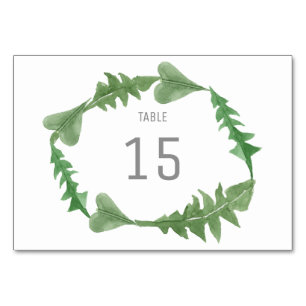 Green Watercolor Foliage Table Card Tischnummer