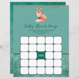 Green Watercolor Fox Baby Dusche Bingo Spiel