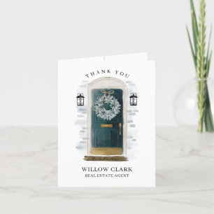 Green Watercolor Front Door & Wreath Vielen Dank Dankeskarte