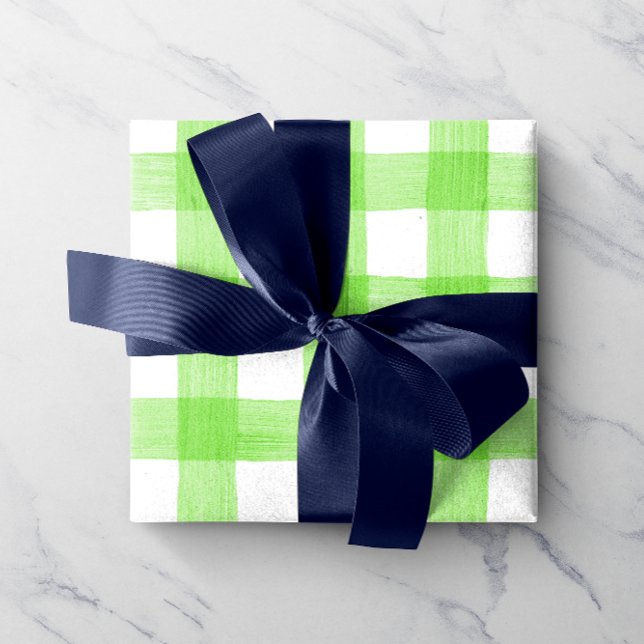 Green Watercolor Gingham Wrapping Paper Geschenkpapier (Von Creator hochgeladen)