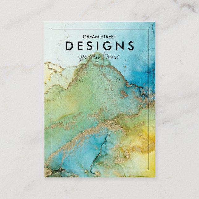 Green Watercolor Gold Trendring Display Card Visitenkarte (Vorderseite)