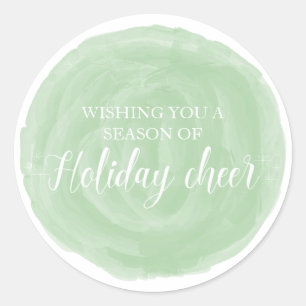 Green Watercolor Holiday Cheer Runder Aufkleber