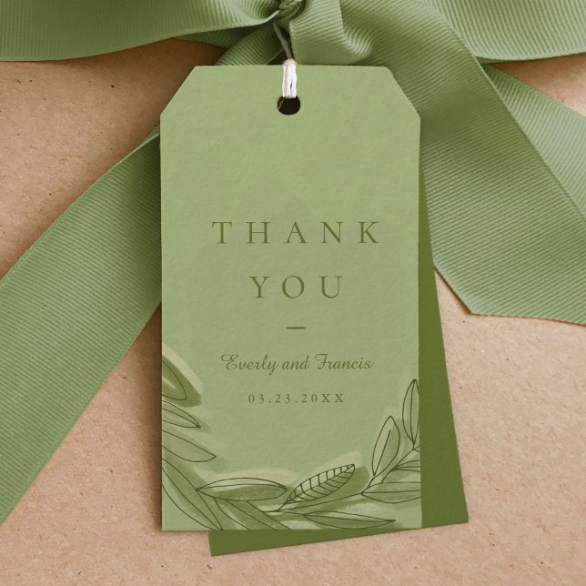 Green Watercolor Kranz Vielen Dank Geschenkanhänger (Green watercolor wreath Thank You wedding favor gift tags.)