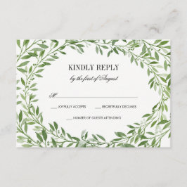 Green Watercolor Laurel Leaf Wreath Wedding RSVP