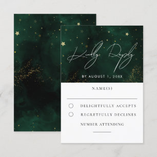 Green Watercolor Magical Gold Wedding RSVP Karte