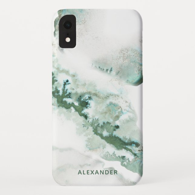 Green Watercolor Ombre Marble Monogram Case-Mate iPhone Hülle (Rückseite)